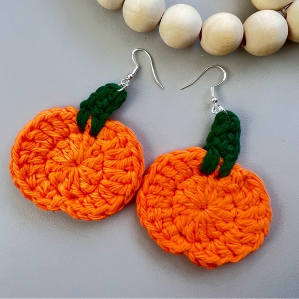 Fall Halloween Crocheted Pumpkin Earrings